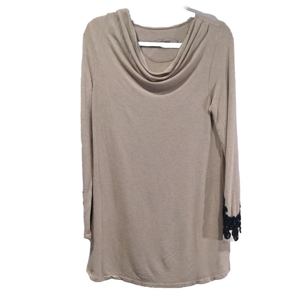 Soma Womens Live Loungewear Tunic Top Size S Tan Soft Stretch Lace Detail Draped
